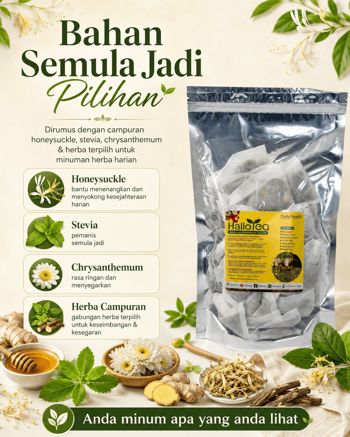 Hallo Dried Herbs Natural Moisture Tea angle 2